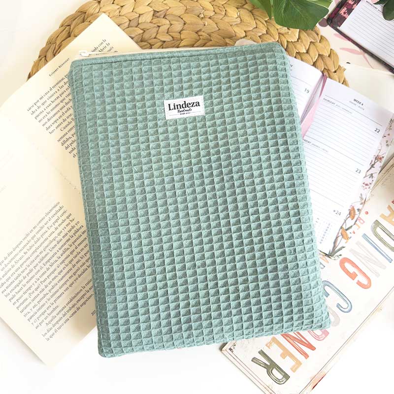 Funda para libro con cremallera waffle verde