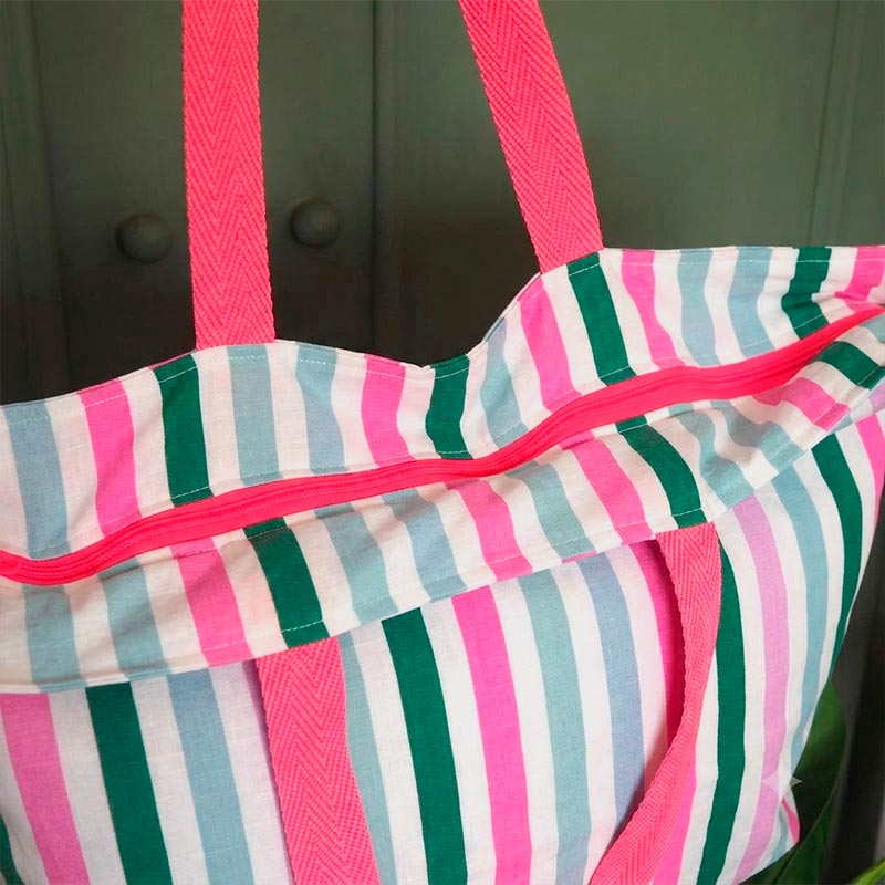 Maxi Tote de Lino con Cremallera Bolso Playa Mediterráneo - Imagen 2