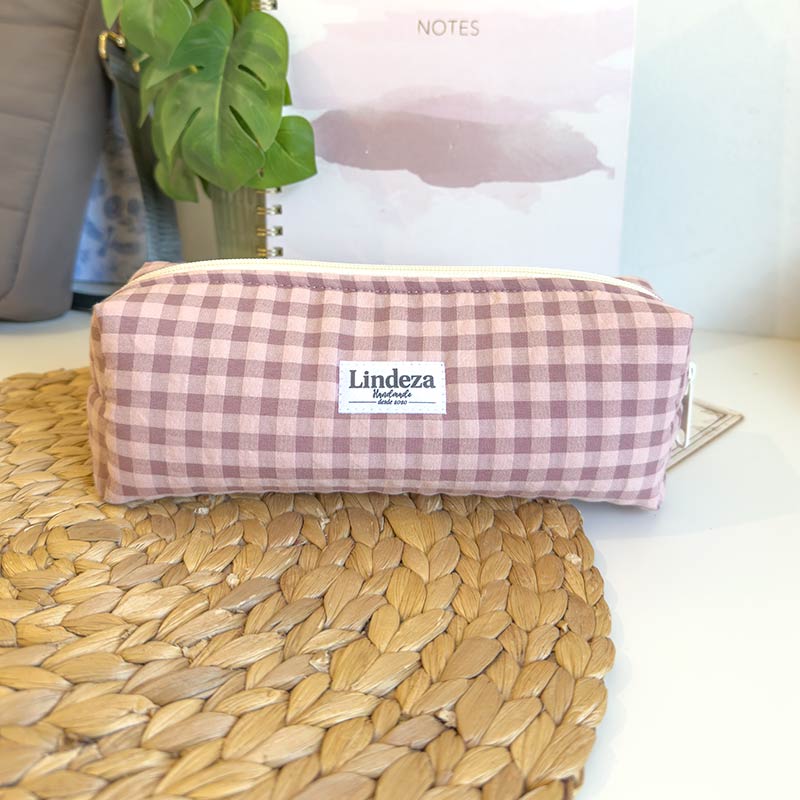 estuche de tela para lapices vichy empolvado