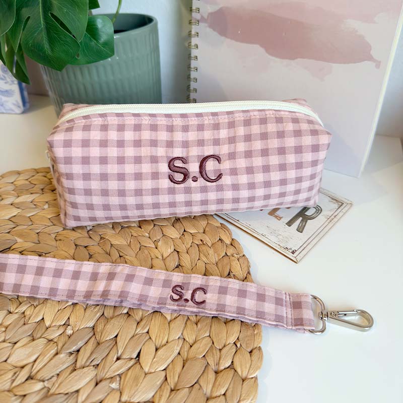 Estuche de tela para lápices Vichy empolvado